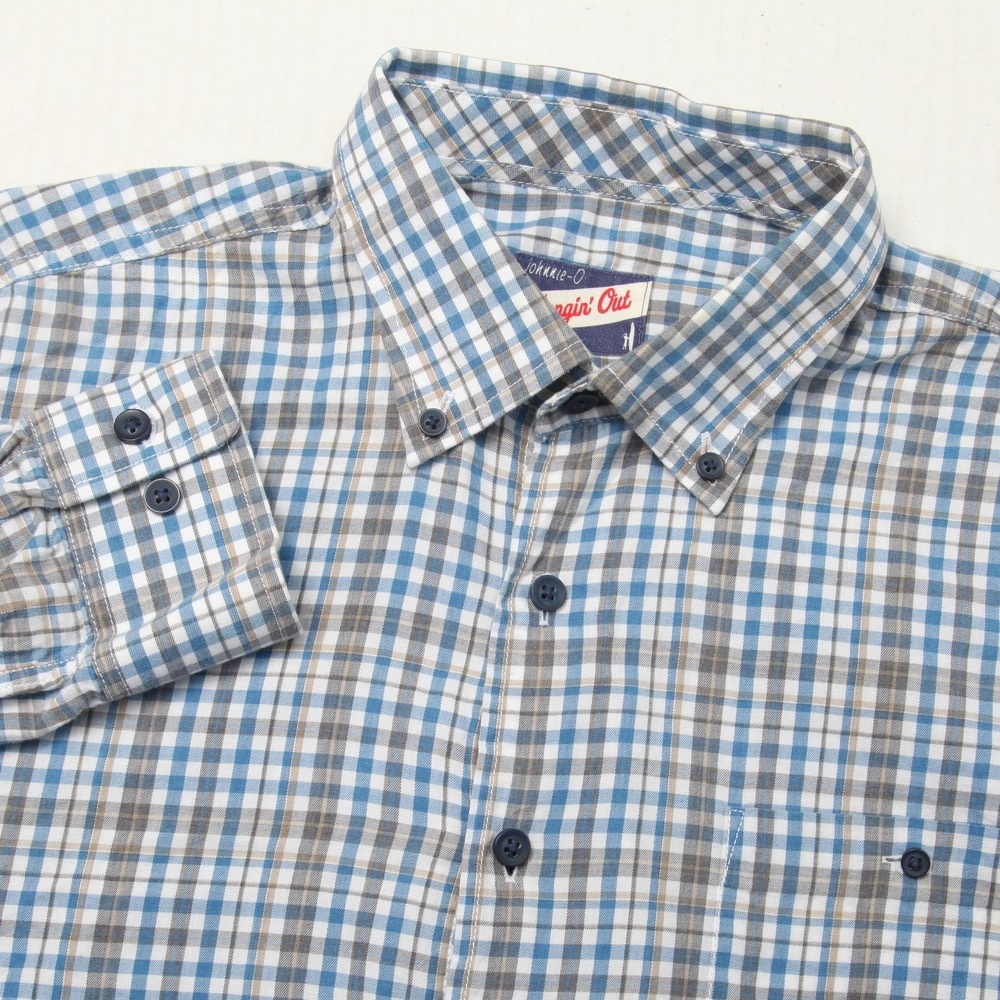 Johnnie-O Shirt Mens Medium Blue Plaid Elmer Hangin Out Long Sleeve Button Down